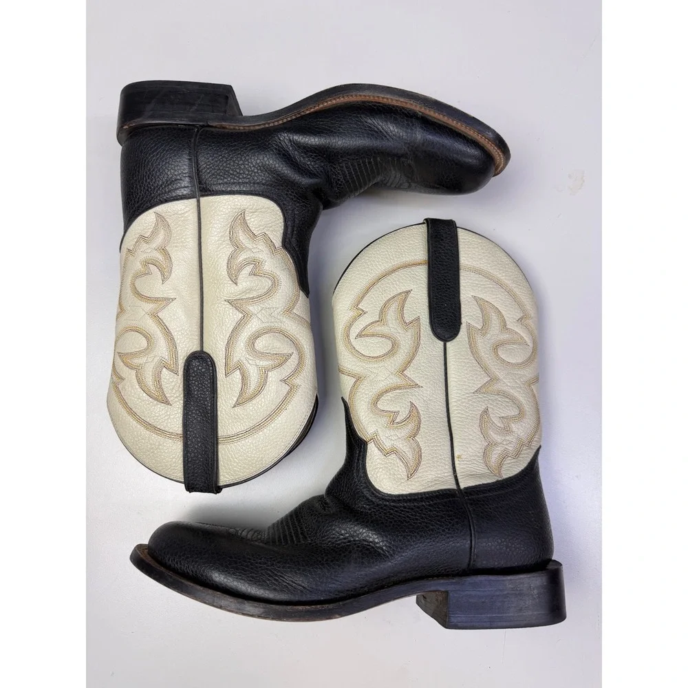 Hondo Two Tone Leather Western Cowboy Boots Black Cream Round Toe  1057 10EE